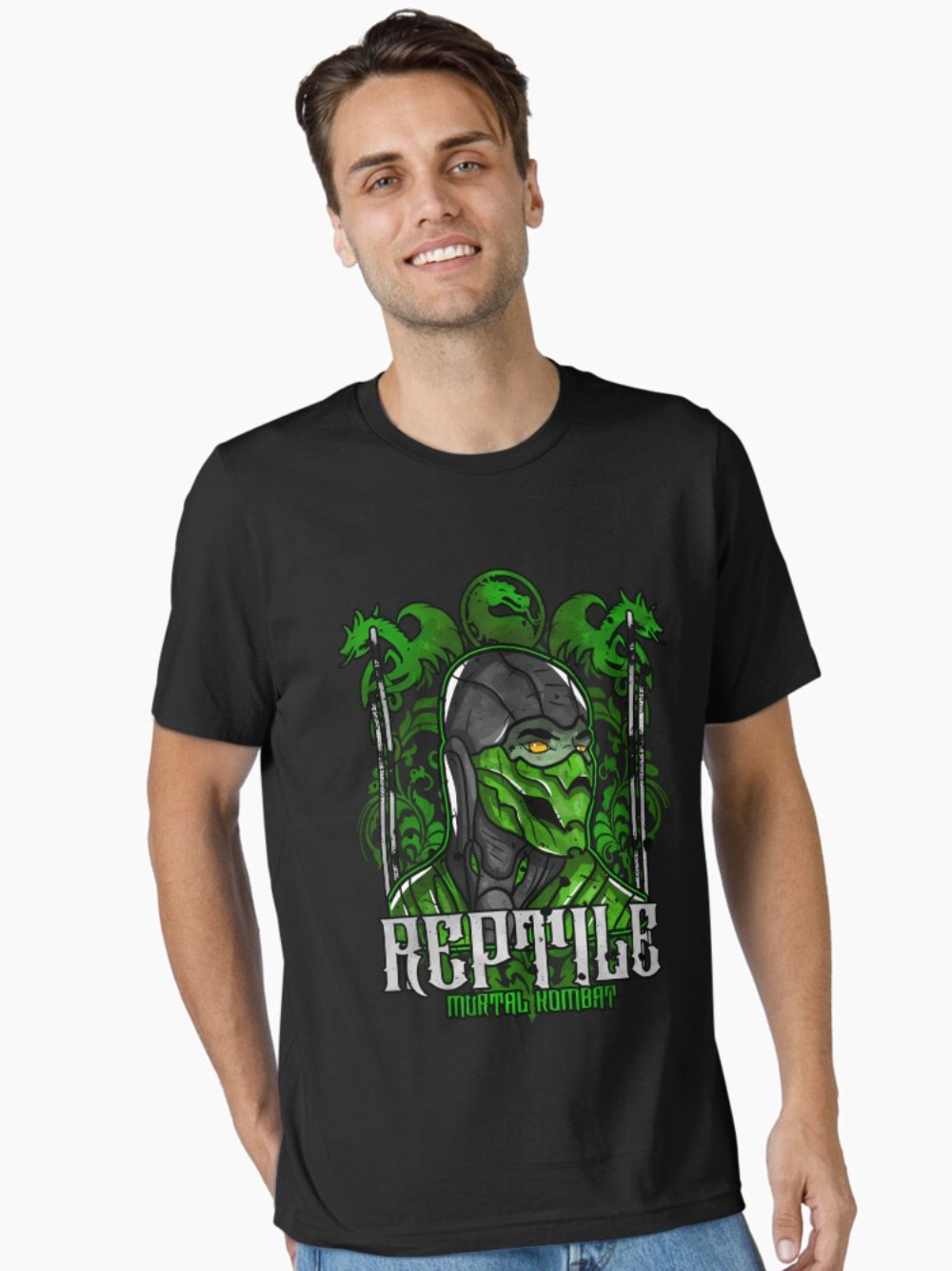 Retro Gaming Shirt - Mortal Kombat Reptile Portrait 프린트 T